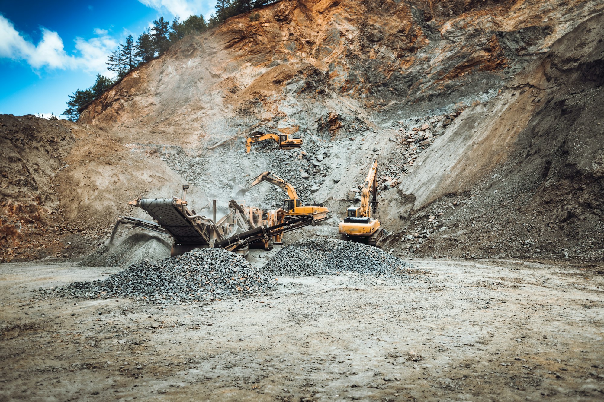 Home 12 Iron mine, quarry, iron ore mining details. Industrial machinery working with rock breaker